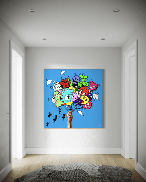 "Children of the Sky"canvas artwork displayed on wall